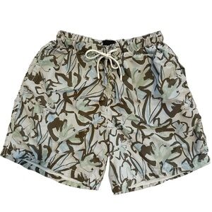 LCKR (Foot Locker) Men's Floral Swim Shorts - Green and Brown - Size Small